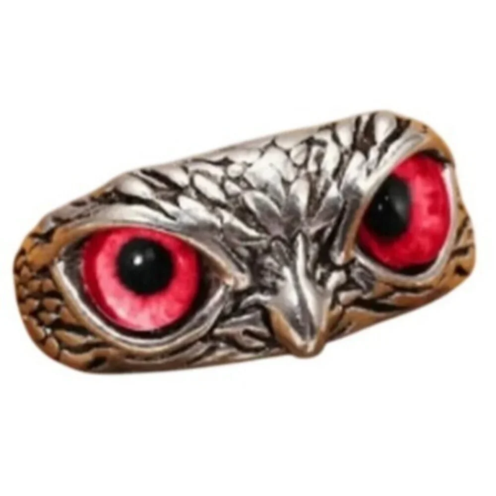 Silver Stainless Steel Red Eye Owl Statement Ring Nickel Free Halo Vintage Y2K